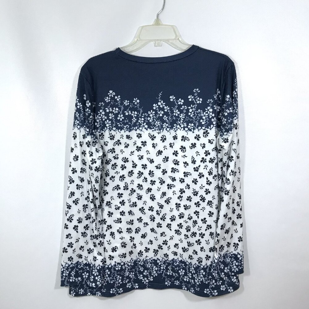 Lightweight Floral Top Navy Blue White Black XL - Picture 5 of 7